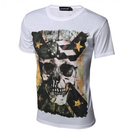 Camiseta Estampada Caveira Preta Masculina Casual Personalizada