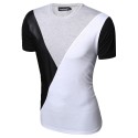 Camiseta Festa Club Noite Masculina Retalho em Couro Casual Elegante