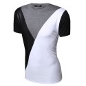 Camiseta Festa Club Noite Masculina Retalho em Couro Casual Elegante