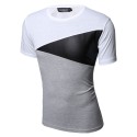 Camiseta Retalho Geometrica Masculina Casual Festa Club Fashion em Couro