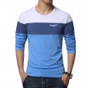 Camiseta T Manga Longa Listrada Azul Masculina de Frio Moderna Calitta