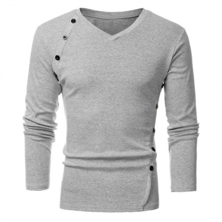 T Shirt V-Neck Long Sleeve Men's Winter With Highlight buttons