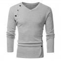 T Shirt V-Neck Long Sleeve Men's Winter With Highlight buttons