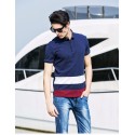 Camisa Pólo Azul Marinho Listrada Esporte Masculina Casual Slim Fit