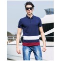 Camisa Pólo Azul Marinho Listrada Esporte Masculina Casual Slim Fit