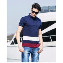 Camisa Pólo Azul Marinho Listrada Esporte Masculina Casual Slim Fit