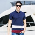 Camisa Pólo Azul Marinho Listrada Esporte Masculina Casual Slim Fit