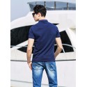 Camisa Pólo Azul Marinho Listrada Esporte Masculina Casual Slim Fit