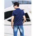 Polo Shirt Navy Striped Sport Men's Casual Slim Fit