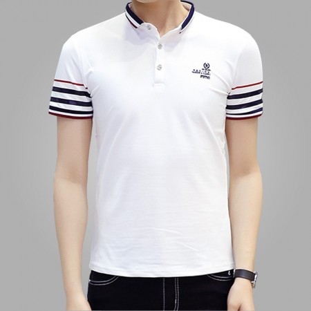 Striped Polo White Basic Men's Sport Thin Slim Fit