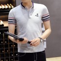 Striped Polo White Basic Men's Sport Thin Slim Fit