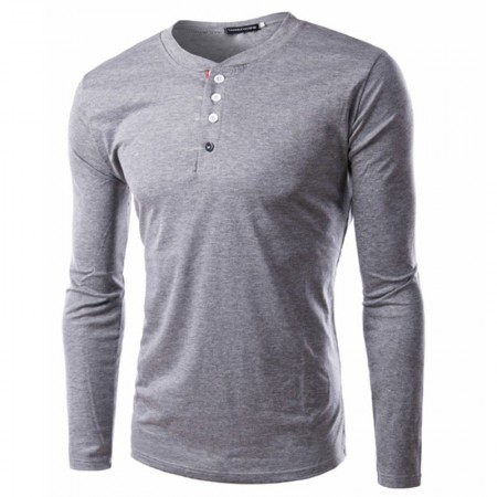 T shirt Casual Winter Men's Long Sleeve Button