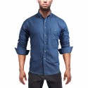 Camisa Jeans Fino Azul Casual Masculina Manga Longa Azul Elegante Social