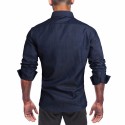 Camisa Jeans Fino Azul Marinho Casual Masculina Manga Longa Azul Elegante Social