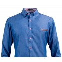 Shirt Jeans Slim Blue Casual Men's Long Sleeve Blue Elegant Formal