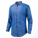 Shirt Jeans Slim Blue Casual Men's Long Sleeve Blue Elegant Formal