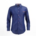 Camisa Jeans Fino Azul Marinho Casual Masculina Manga Longa Azul Elegante Formal