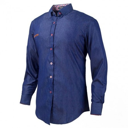 Shirt Jeans Slim Blue Casual Men's Long Sleeve Blue Elegant Formal