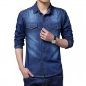 Shirt Blue Men's Jeans Jacket Thin Sport Casual Formal Modern