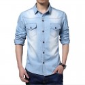 Shirt Light Blue Men's Jeans Jacket Thin Sport Casual Formal Modern