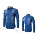 Shirt Blue Jeans Jacket Men's Casual Sports Stylish Long Sleeve