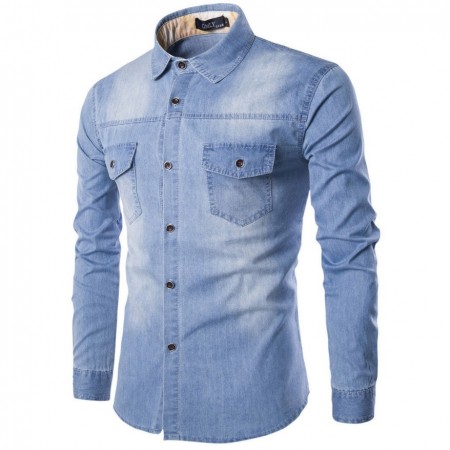 Shirt Blue light Jeans Jacket Men's Casual Sports Stylish Long Sleeve