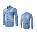 Camisa Jeans lavado Azul claro Jaqueta Masculina Casual Esportiva Elegante Manga Longa