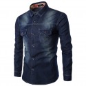 Shirt Jeans Navy Blue Jacket Men's Casual Sports Stylish Long Sleeve