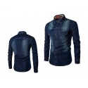 Shirt Jeans Navy Blue Jacket Men's Casual Sports Stylish Long Sleeve