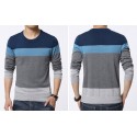 Striped T-shirt winter jackets Men's Long Sleeve Wool