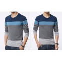 Striped T-shirt winter jackets Men's Long Sleeve Wool