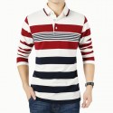 T-Shirt Polo Striped Stylish Men's Long Sleeve