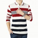 T-Shirt Polo Striped Stylish Men's Long Sleeve