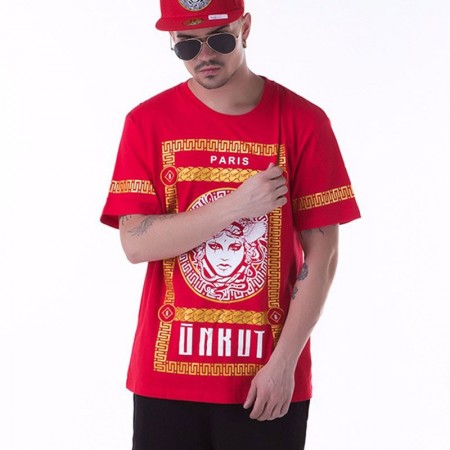 Camiseta Medusa UNKUT Vermelha Masculinas Balada Funk Urbana Música Hip Hop