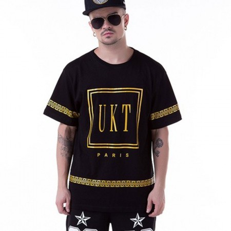 Camisetas UNKUT Dourado Masculina Balada Funk Casual Esporte Fino Hip Hop