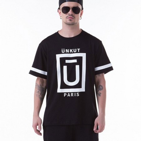 T-Shirts Black UNKUT Men's Ballad Funk Casual Slim Fit Hip Hop