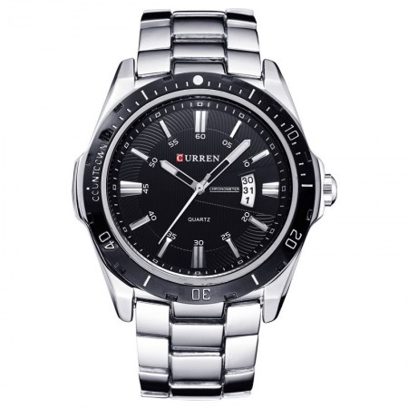 Men's Classic Silver Stainless Steel Sport Watch Large Quartz