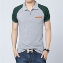Shirt Polo Patchwork Casual Male Elegant