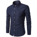 Camisa Social Bolinhas Slim Fit Azul Marinho Masculina Manga Longa