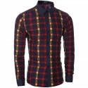 Checked Shirt Slim Fit Male Red Social Work