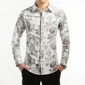 Camisa Social Floral Masculina Slim Fit Branca Vintage Manga Longa