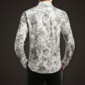 Camisa Social Floral Masculina Slim Fit Branca Vintage Manga Longa