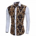 Camisa Estampada Floral Férias de Verão Slim Fit Masculina Manga Longa