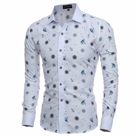 Fun Funny Printed Shirt Slim Fit Slim White Men's Casual Dress