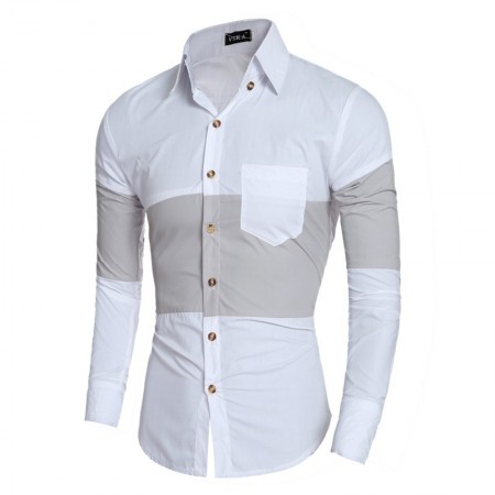 Camisa Social Preta Retalho Masculina Slim Fit Listrada Festa Clube