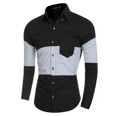 Black Social Shirt Retail Male Slim Fit Striped Party Club