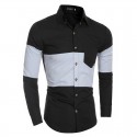 Camisa Social Preta Retalho Masculina Slim Fit Listrada Festa Clube