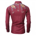 Camisas Tropicais Vermelha Slim Férias Masculinas Casual Manga Longa Social