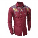 Tropical Slim Red Shirts Casual Men's Casual Casual Long Sleeve Social