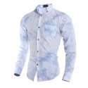 Camisa Estilo Manchado Social Slim Masculina Azul Calro Moda Verão